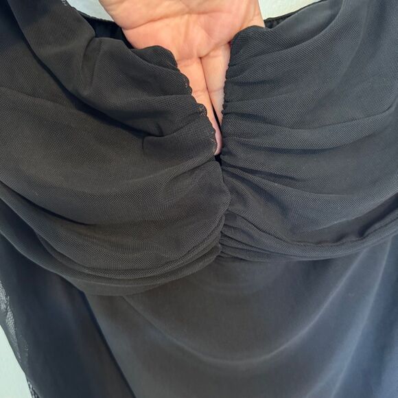 ASOS Curve v wire bardot Black Sweetheart Neckline Ruched Mesh Midi Dress, Sz 20 - Picture 5 of 10